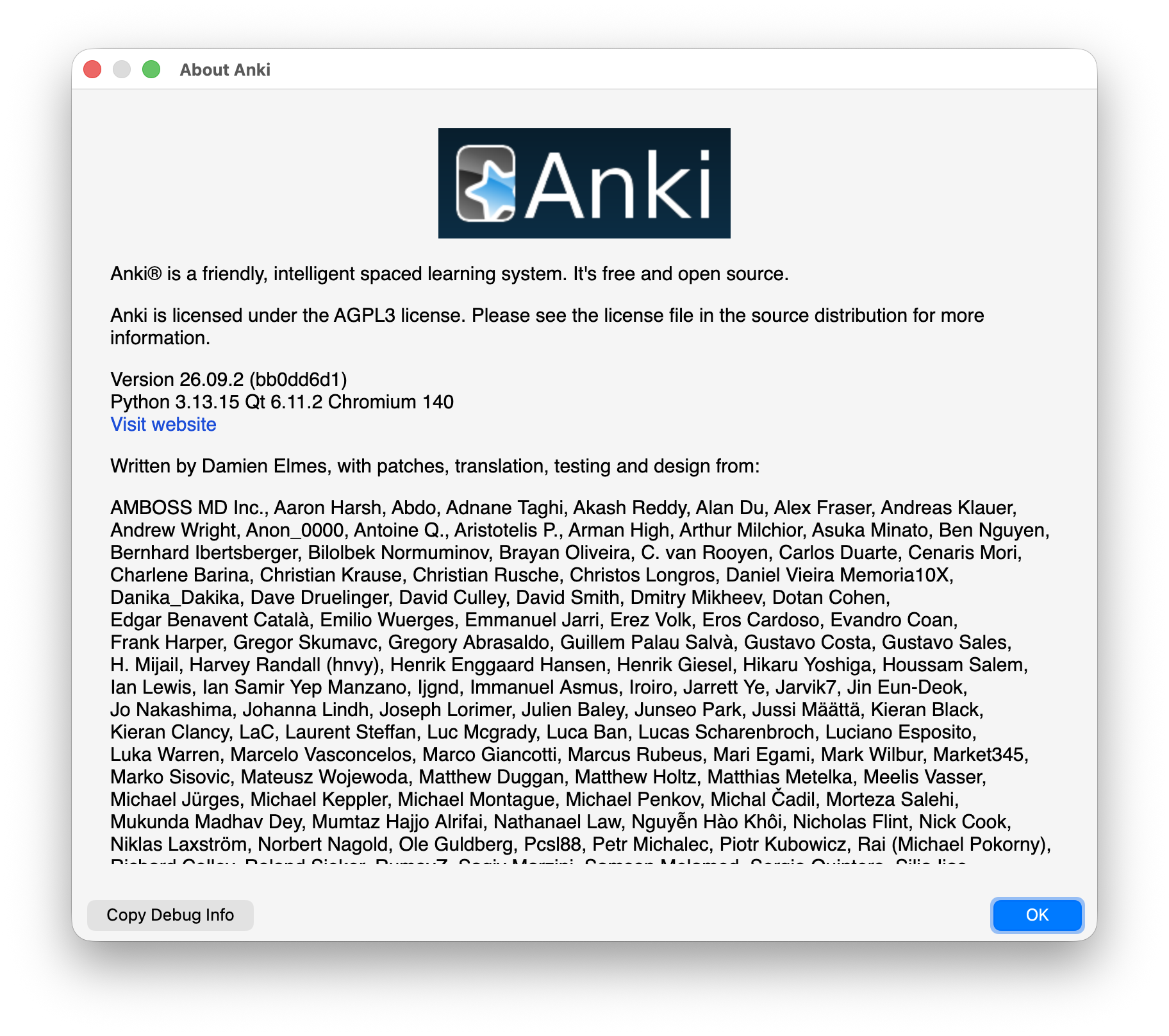 About Anki画面でVersion 26.09.2に更新されたことを確認