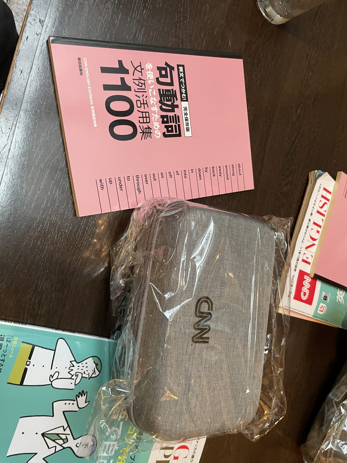 参加賞の『句動詞 文例活用集 1100』とCNNロゴ入りのポーチ